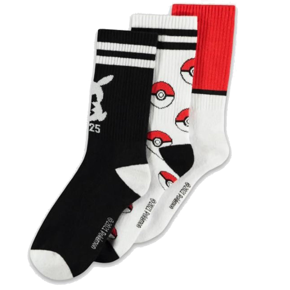 Pokemon Mode - Chaussettes 3 paires de Chaussettes BASSES - POKEMON - TAILLE 39/42 (Pikachu Noir, Pokeball)