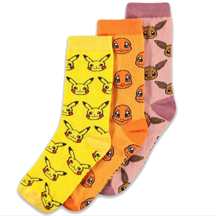 Pokemon Mode - Chaussettes 3 paires de Chaussettes BASSES - POKEMON - TAILLE 39/42 (Pikachu, Salameche, Evoli)